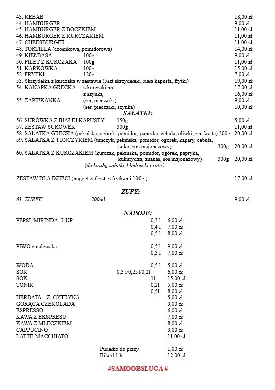 MENU Pizzeria Margarita Kętrzyn
